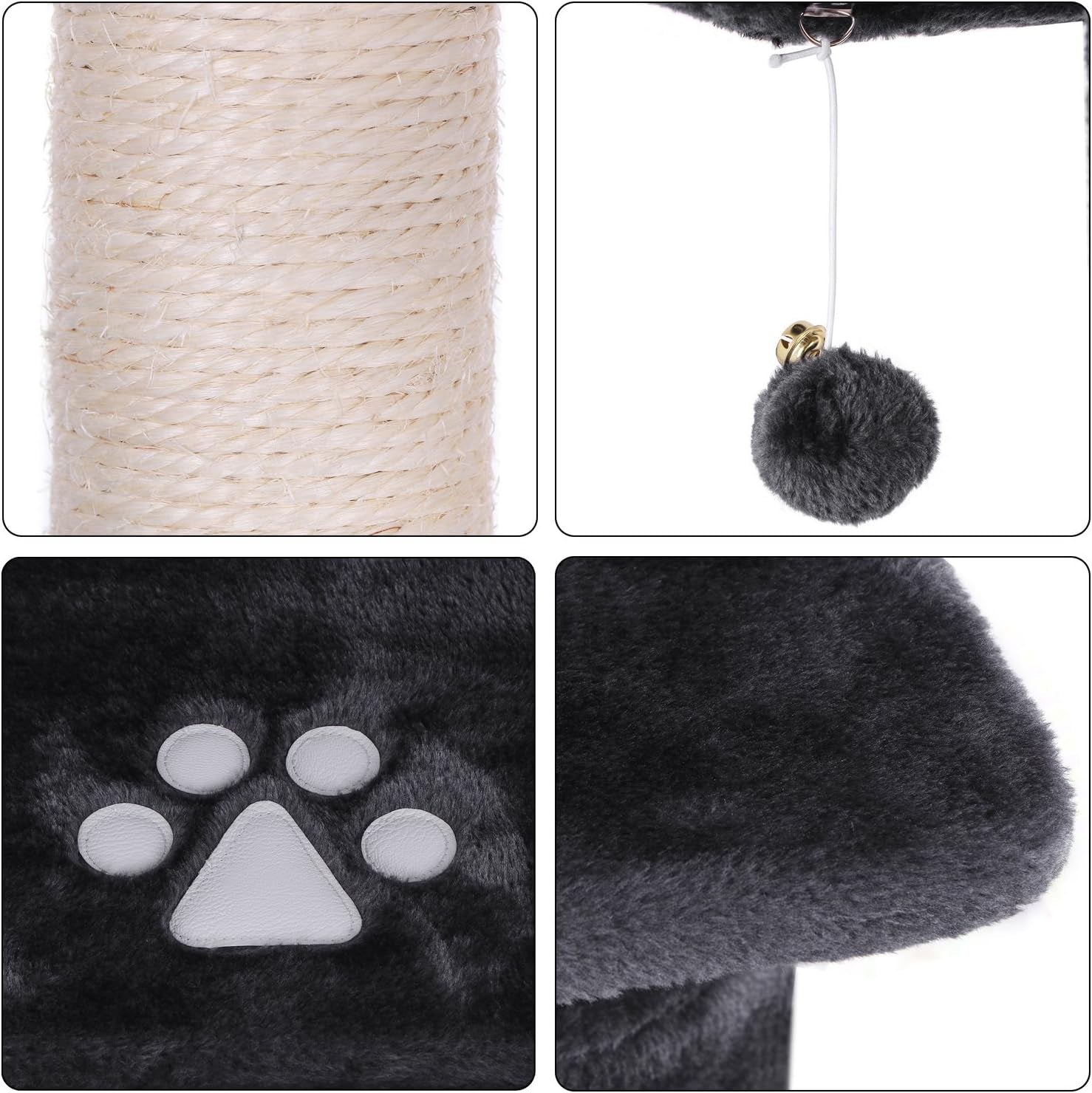 Cat Tree Condo with Sisal Scratching Posts, Perch, Hammock, and Tunnel - Grey MMJ02H