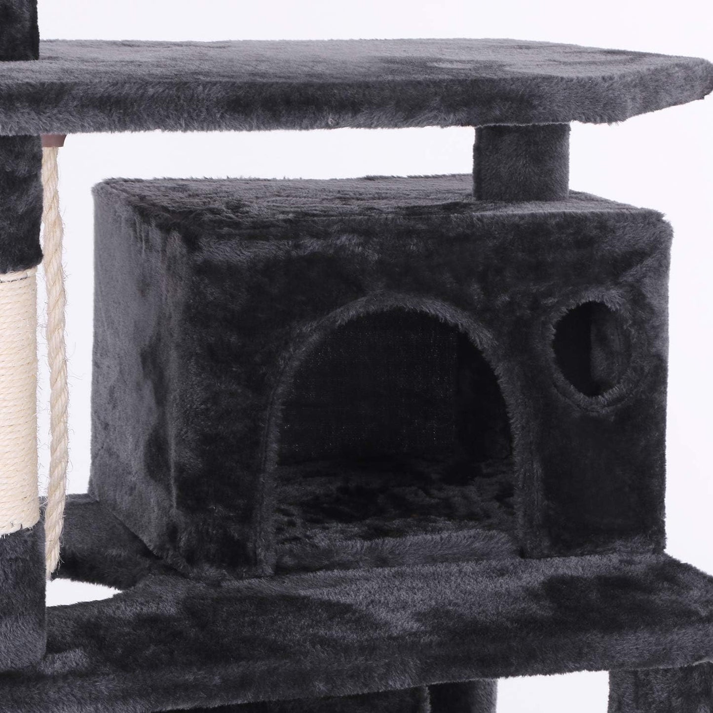 Cat Tree Condo with Sisal Scratching Posts, Perch, Hammock, and Tunnel - Grey MMJ02H