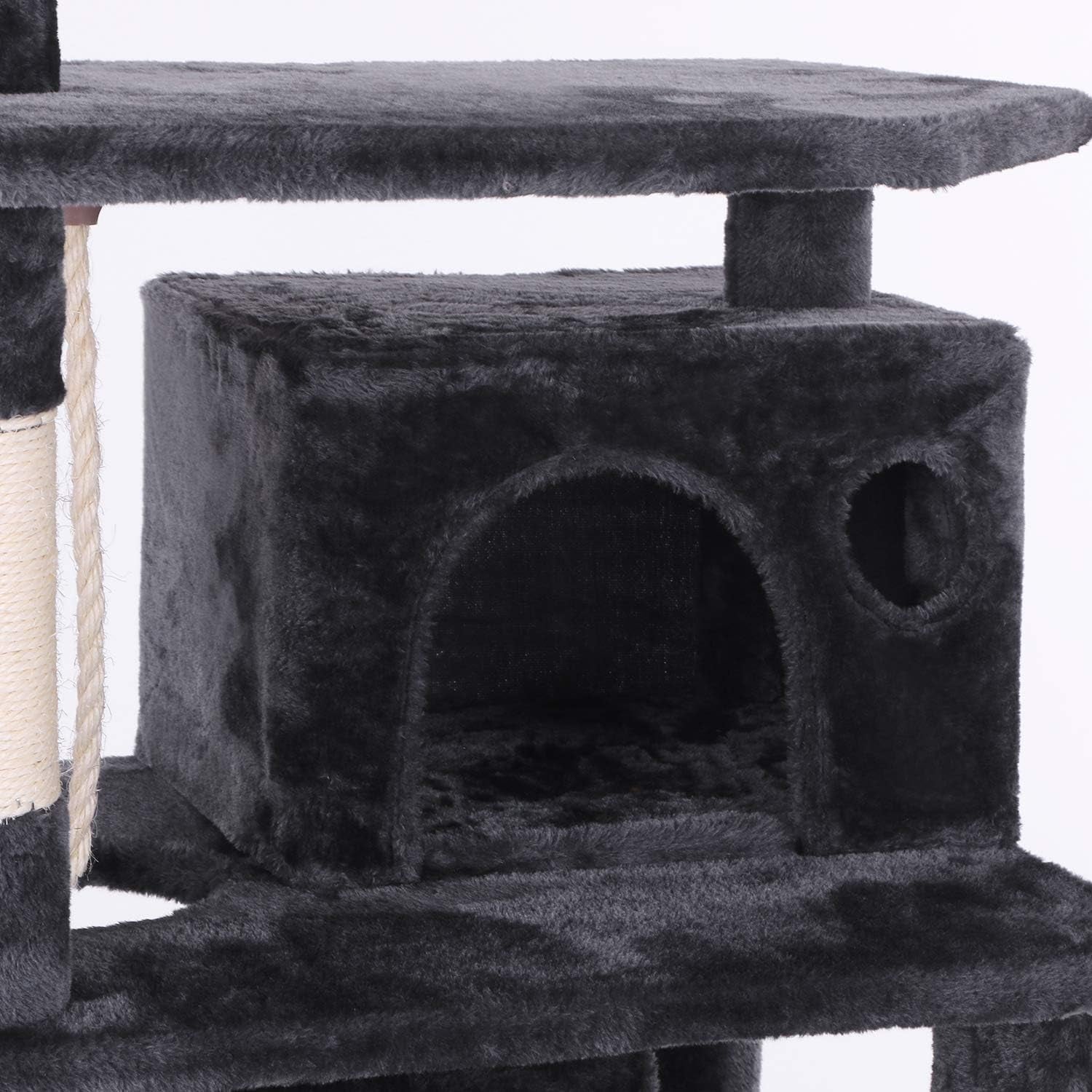 Cat Tree Condo with Sisal Scratching Posts, Perch, Hammock, and Tunnel - Grey MMJ02H