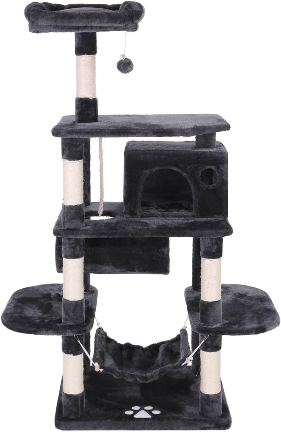 Cat Tree Condo with Sisal Scratching Posts, Perch, Hammock, and Tunnel - Grey MMJ02H
