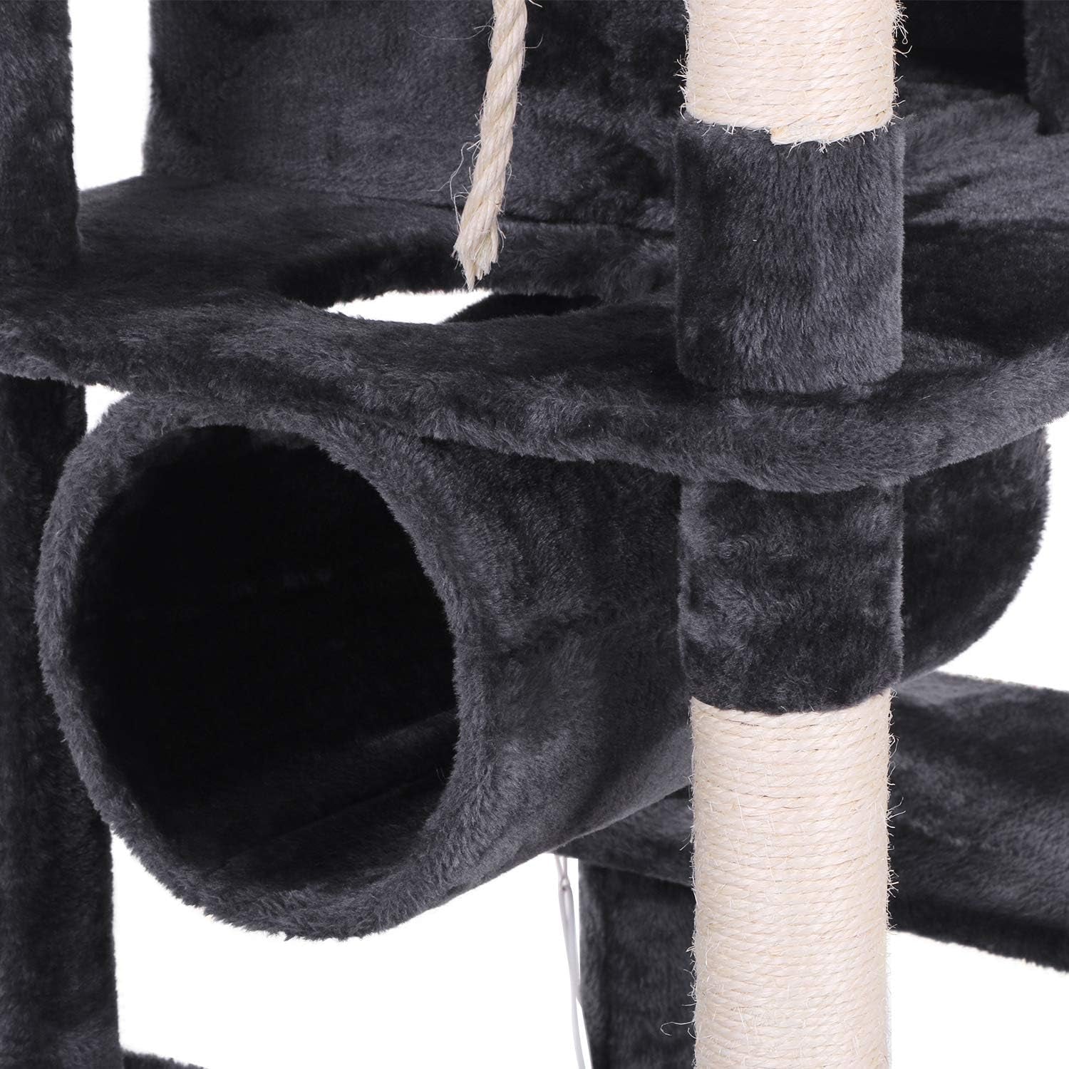 Cat Tree Condo with Sisal Scratching Posts, Perch, Hammock, and Tunnel - Grey MMJ02H